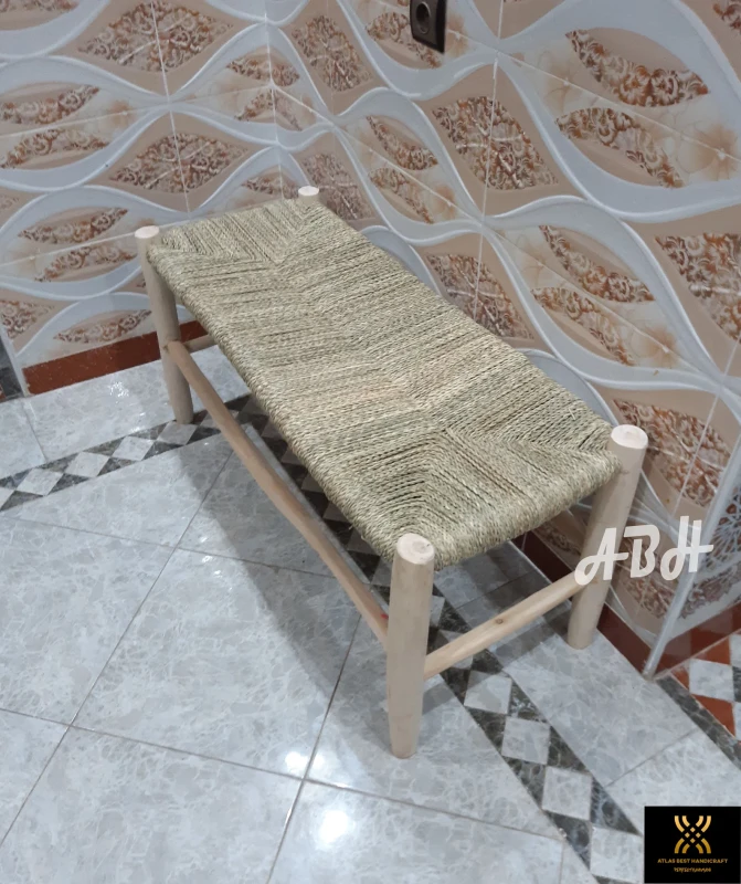 Moroccan wooden bench, Handmade rattan bench, wood bench, entryway bench,boho bench, Natural stool, moroccan decor.